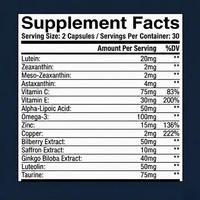 Complément alimentaire pour la santé des yeux 15-en-1 : Lutéine, Zéaxanthine, Myrtille, Extrait de Safran – Capsules sous Marque Blanche pour la Santé Visuelle