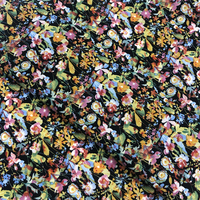 Tissu noir imprimé Floral 100% coton petit motif Floral popeline pour rideau