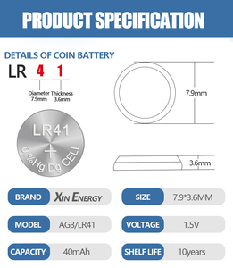 แบตเตอรี่อัลคาไลน์แบบกระดุมรุ่นขายดี AG3 LR41 <span class=keywords><strong>LR736</strong></span> 384 392 392A สำหรับนาฬิกาอัจฉริยะ เครื่องคิดเลข และของเล่น - Product Image 4