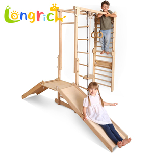 Estructura de Escalada de Madera Multifuncional Montessori con Tobogán, Cuerdas, Barras de Mono, Anillas de Gimnasia y Escalera para Niños, Juego Interior y Exterior - Product Image 1