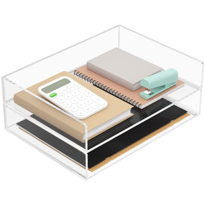 Hiện Đại 2-Hai Lớp Rõ Ràng Acrylic A4 Giấy Tập Tin Khay Nhựa Bàn Lưu Trữ Giá Tiêm Stayability Cho Văn Phòng Phẩm Hoàn Thiện Hộp - Product Image 1