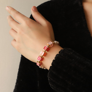 FCJ quadrato religioso bohémien inglese combinazione bracciale collana con perline colorate con pietra di agata di pera Design originale - Product Image 3