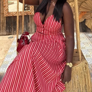 Women's <b>Sexy</b> Spaghetti Strap Top & African-Inspired Midi Skirt New Fashion Striped 2-Piece <b>Set</b> Fashion - Product Image 2