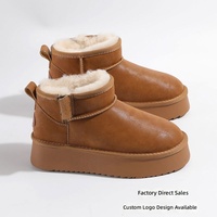 Bottes de neige basses en cuir véritable pour femme, doublées de laine, confortables, rehaussantes, imperméables, épaisses et chaudes, à tige courte pour l'hiver