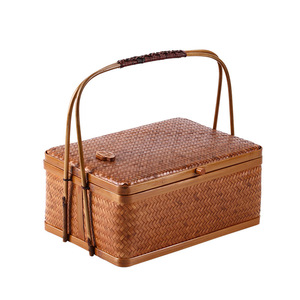 Japanese Style <b>Bamboo</b> Woven Food Basket Rectangle Handmade Portable Storage Box Mooncake Gift <b>Container</b> - Product Image 5