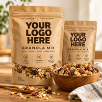 Sachet Doypack en Papier Kraft Imprimé avec Logo Personnalisé et Fenêtre pour Emballage Alimentaire (Granola, Céréales, Flocons d'Avoine, Noix, Fruits Secs) 12oz