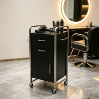 Chariot de rangement de salon de luxe en métal doré et noir, chariot de coiffure et de beauté avec tiroir et armoire