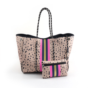 Vente en gros dames mode néoprène imprimé <span class=keywords><strong>l</strong></span>éopard <span class=keywords><strong>sac</strong></span> à main fourre-tout décontracté <span class=keywords><strong>sac</strong></span> à bandoulière avec fermeture ouverte noir <span class=keywords><strong>l</strong></span>éopard vendeur <span class=keywords><strong>sac</strong></span> - Product Image 1