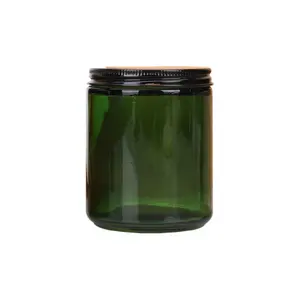 Barattolo di candela <span class=keywords><strong>in</strong></span> <span class=keywords><strong>vetro</strong></span> smerigliato ambra opaco con coperchi boscosi resistenti al calore verde altri <span class=keywords><strong>portacandele</strong></span> barattoli per candele - Product Image 1