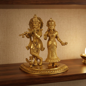 Murti de Radha Krishna Bhagwan Hecho a Mano, Tradicional y Art Deco, de Latón y Aluminio, para Decoración de Oficina y Sala de Estar, Decoración Diwali - Product Image 4