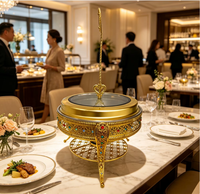 NANSHENG Plat de service rond décoratif en strass doré, chauffe-plats pour hôtels, restaurants, buffets et traiteurs