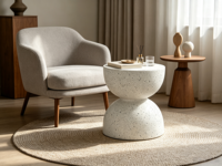 Table basse sculpturale torsadée, durable, portable et moderne – Utilisation intérieure/extérieure, mobilier texturé pour salon, décoration intérieure