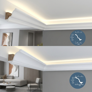<span class=keywords><strong>Moulure</strong></span> de plafond LED moderne en PU blanc, étanche, corniche décorative, <span class=keywords><strong>panneau</strong></span> mural 2,4 m pour hôtel, villa, installation facile - Product Image 1