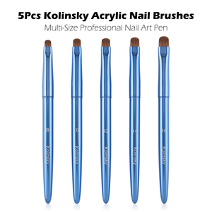 Ensemble de 5 pinceaux à ongles en acrylique Kolinsky électroplaqués bleus, marque privée, plusieurs tailles, outils de manucure - Product Image 2
