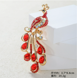 Broche créative en diamant glaçure colorée de luxe paon chinois - Product Image 1