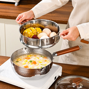 Casserole Yukihira en acier inoxydable 316L Hong Junda avec poignée en bois, cuiseur vapeur double couche, pot à soupe, pot de cuisine - Product Image 1