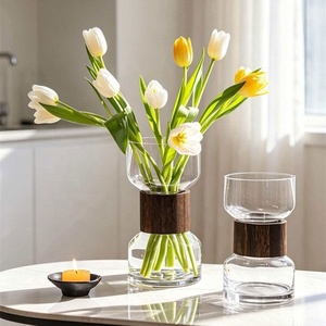 Jarrón Floral Hidropónico Cilíndrico <span class=keywords><strong>de</strong></span> Madera Artístico para Sala <span class=keywords><strong>de</strong></span> Estar, Decoración del Hogar, Jarrón <span class=keywords><strong>de</strong></span> <span class=keywords><strong>Vidrio</strong></span> Transparente Gris Ahumado Alto para Mesa - Product Image 3