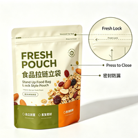 Sachet en plastique personnalisé imprimé, pochette souple verticale avec fermeture éclair factice, emballage alimentaire pour snacks, fruits secs et noix