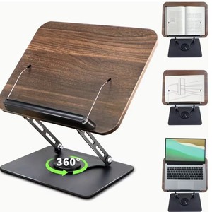 Support de lecture rotatif en bois, support réglable pour tablette et ordinateur portable, pour bureau, rotation à 180 degrés, hauteur jusqu'à 39 cm - Product Image 2