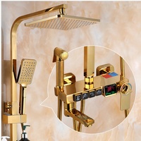Ensemble de douche en or tout cuivre pour la maison européenne Buse d'appoint de pulvérisation de pluie douce à température constante pour le bain comprend des hôtels