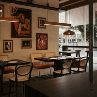 Modernes Restaurant-Möbelset Grüne Leder-Sitzbank mit Holz-Quadrattisch und Braune Café-Hocker für Kaffeehäuser