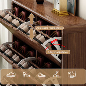 Organisateur de rangement fin en bois moderne avec étagères réglables, tiroirs rabattables pour le couloir, le salon, l'entrée, étagère à chaussures, armoire - Product Image 4