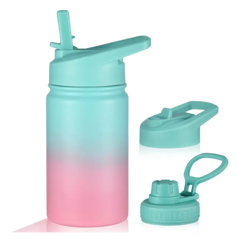 Stainless Steel 12oz Kids Water Bottle with Straw Lid, Wide Mouth 12oz Double Wall Vacuum Kids Insulated Water Bottle