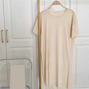 ชุดเดรสผ้าไอซ์ซิลค์ทรงเอไลน์สำหรับผู้หญิงชุดนอนยาวถึงเข่าระบายอากาศได้ดีสวมใส่สบายแขนสั้นสำหรับใช้ในบ้านใหม่ฤดูร้อน - Product Image 2