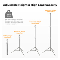 K&F Concept Lot de 2 supports d'éclairage portables en acier inoxydable robustes avec amortisseur à ressort de 110,2 pouces et vis de 1/4 et 3/8 de pouce