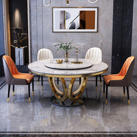 Ensemble de table et de chaises de salle à manger rondes en marbre de luxe moderne, 4, 6, 8 places, cuisine, salon, restaurant, designs de meubles rotatifs dorés