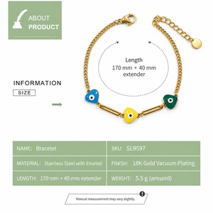 Bracelet à breloques œil tricolore en acier inoxydable avec émail, placage sous vide or 18 carats, variantes or et argent - Product Image 2