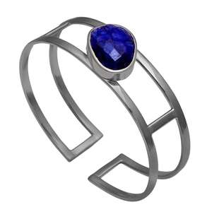 best quality lapis <b>cuff</b> bangle <b>bracelet</b> gemstone solid .925 sterling <b>silver</b> handmade fine jewelry Manufacture BY CASA DE PLATA - Product Image 2