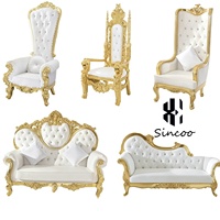 Chaise de trône royale en bois massif de haute qualité, dorée et blanche, dossier haut, style européen, chaise d'attente pour hôtel