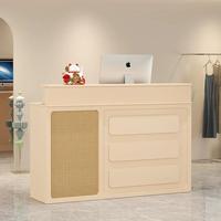 Bureau d'accueil carré moderne en panneaux de particules de bois massif avec éclairage LED, durable, résistant aux taches, taille personnalisable, Jiangxi, pour bureau et hôtel