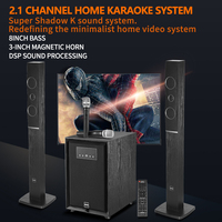 Système de haut-parleurs 2.1 avec basses profondes, deux microphones sans fil et son stéréo Bluetooth pour karaoké, système de cinéma maison
