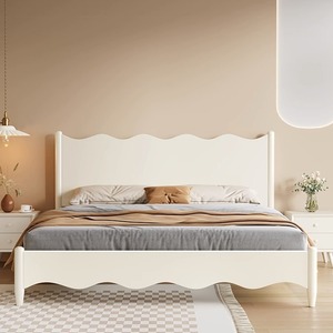 Lit plateforme moderne minimaliste en bois massif blanc crème 1,8 m avec rangement, meubles de chambre à coucher - Product Image 1