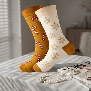 Chaussettes en coton unisexe tendance pour <span class=keywords><strong>Noël</strong></span>, style mi-mollet, 200 fils, aiguille simple, toutes saisons, taille unique, pour hommes et femmes - Product Image 2