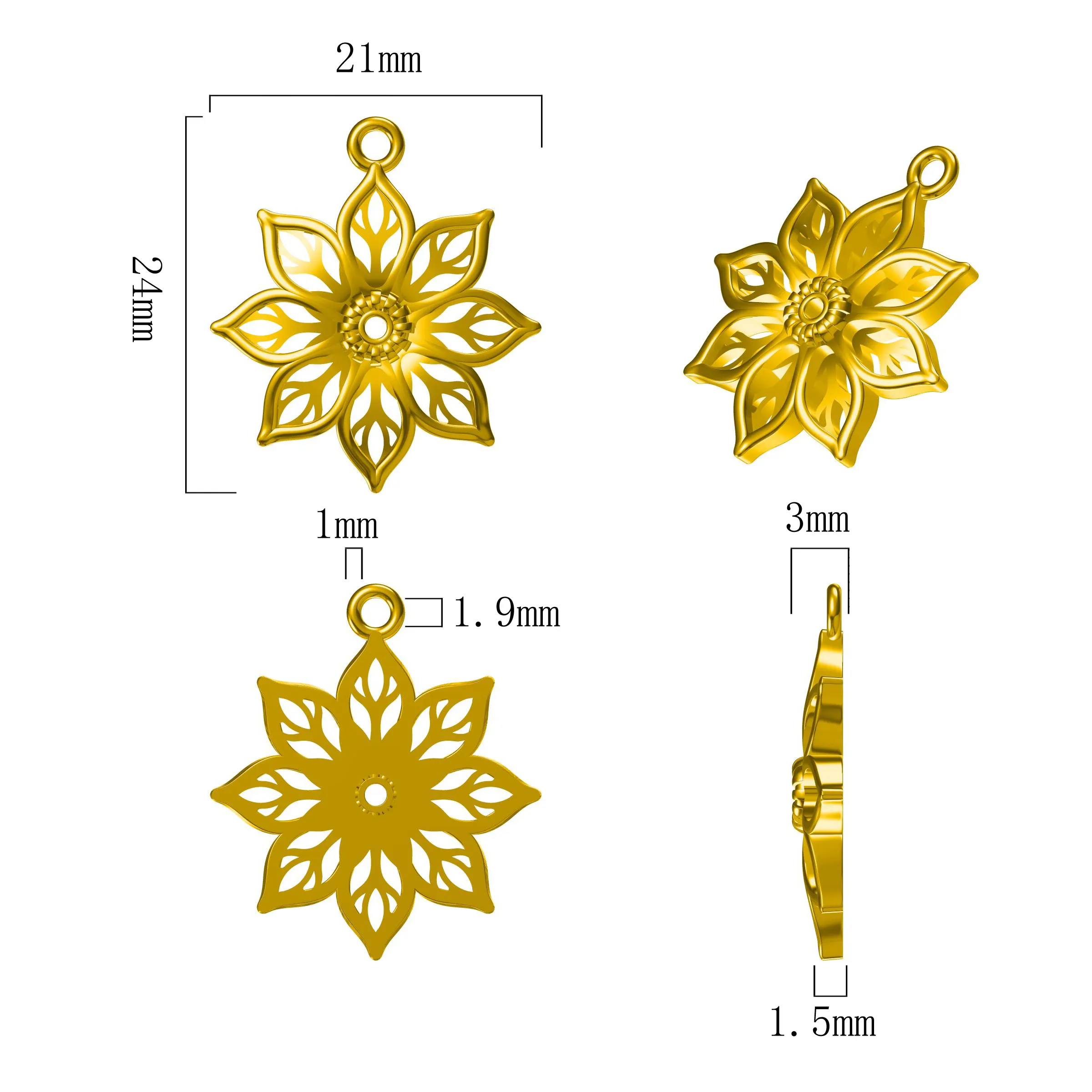 Liontin mode bunga berongga & pesona perhiasan Barat pribadi dengan jimat desainer pelapisan emas 18K terbuat dari kuningan