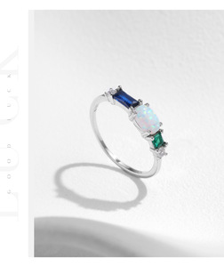 Three Stone Opal <b>Ring</b> 925 Sterling <b>Silver</b> Prong Setting <b>Emerald</b> Sapphire Diamond Women's Classic Engagement <b>Ring</b> - Product Image 6