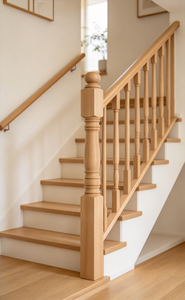 Poteau d'escalier traditionnel en bois massif avec embout sphérique, balustre pour rénovation de maison, fournisseur et fabricant en gros - Product Image 2