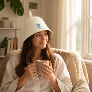 Chapeau de sauna en feutre de laine <span class=keywords><strong>personnalisé</strong></span> brodé couleur crème naturelle, chaud et sans couture, pour banya russe, hammam et spa - Product Image 3