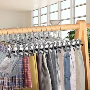 Appendini da 25 pantaloni in metallo con elastici antiscivolo appendiabiti in plastica con clip per gonne e pantaloni - Product Image 5