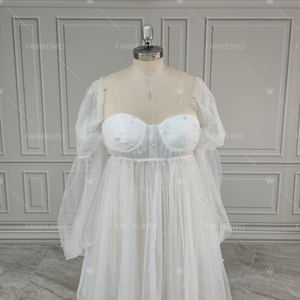 Foto de alta calidad blanco perla tul Puff <span class=keywords><strong>vestido</strong></span> de maternidad de manga larga para Baby Shower Sexy frente abierto bata de mujer <span class=keywords><strong>embarazada</strong></span> - Product Image 3