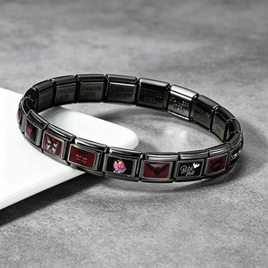 Bracelet à breloques italien tendance, style gothique sombre, crâne, rock, punk, Y2K, compatible avec des breloques émaillées de 9 mm, pour la création de bijoux DIY en acier inoxydable - Product Image 3
