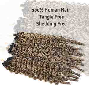 Extensions de cheveux humains bouclés birmans en crochet, plumes brésiliennes, Remy pré-attachées, micro-liens, 100g, directement de l'usine - Product Image 3