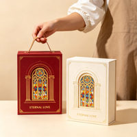 Boîte cadeau de mariage personnalisée OEM ODM avec poignée rouge et blanche, design en verre teinté, Amour éternel, vente en gros