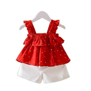 Abito in due pezzi estivo da 2025 per bambine alla moda pantaloncini di cotone e t-shirt Look Casual da bambina - Product Image 1