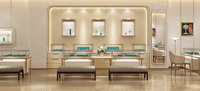 Vitrine à bijoux personnalisable haut de gamme avec éclairage LED - Finition or et blanc, luxe intemporel pour la conception de boutiques de bijoux