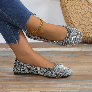 Sequin unique chaussure femmes printemps grande taille bouche peu profonde pointu plat chaussures pour femmes en gros - Product Image 3