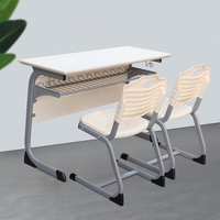 Ensemble de chaises de bureau doubles en bois écologiques réglables, très demandées, avec dossier en plastique durable pour les écoles primaires et secondaires
